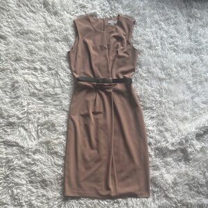 Calvin Klein Beige Midi Dress with Black Belt